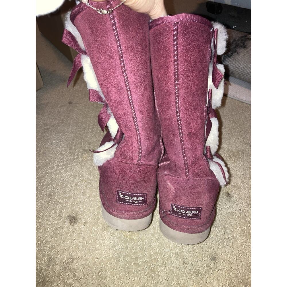Koolaburra Style 1015 Burgundy Red Suede Faux Fur Lined Bow Knee High Boot 9 - Picture 3 of 5